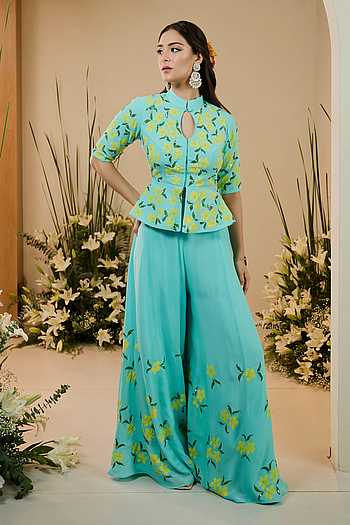 Bloom Floral Embroidered Peplum Kurta & Palazzo Set