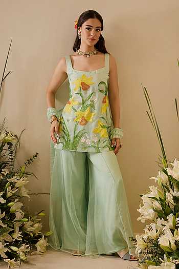 Ariel Floral Embroidered Kurta Sharara Set