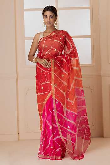 Tie Dye Pattern Saree With Blouse