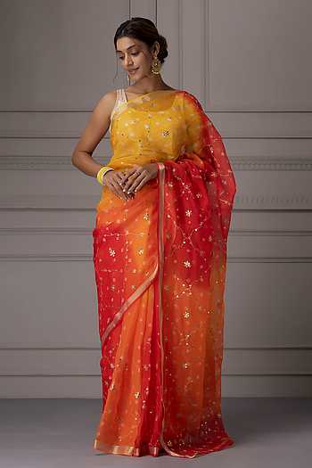 Ombre Embroidered Saree With Blouse