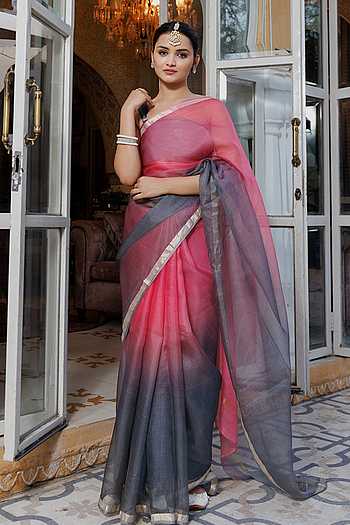 Hand Dyed Saree With Embroidered Blouse