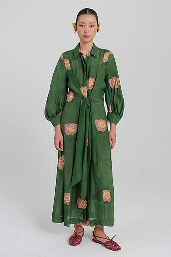 Muslin Silk Flow Tie-Up Printed Maxi Dress