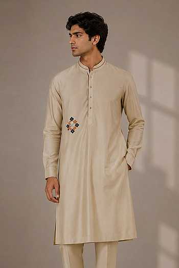 French Knot Embroidered Silk Kurta