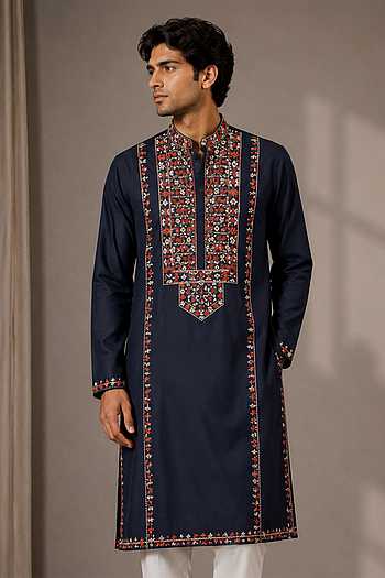 Blue Floral Embroidred Kurta