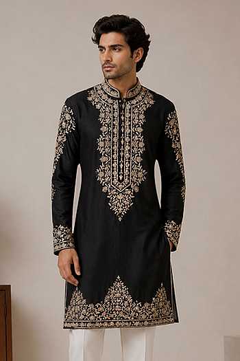 Black Pitta Work Kurta