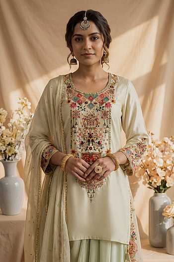 Embroidered Short Kurta Skirt Set