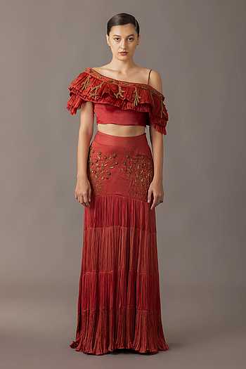 Gill Fungi Ruched Blouse & Thar Skirt Set