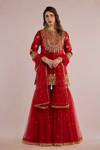 Floral Embroidered Kurta Gharara Set