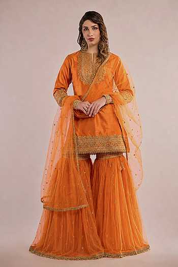 Yoke Embroidered Kurta Gharara Set