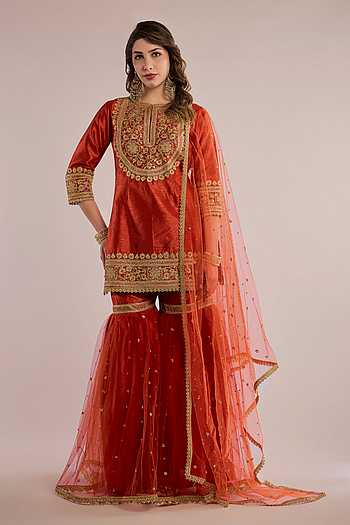 Yoke Embellished Kurta Gharara Set