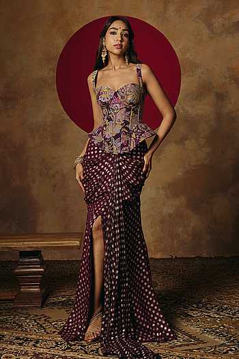 Poorva Purple Corset & Draped Skirt Set