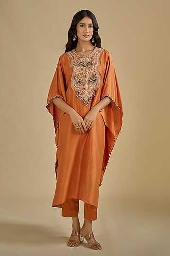 Yoke Embroidered Kaftan & Pant Set