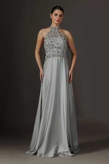 Hand Embroidery Satin Gown