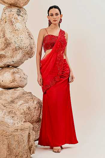 Cowl Draped Blouse & Skirt Set