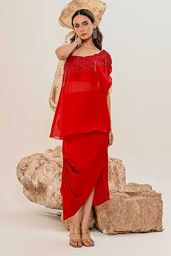 One Shoulder Cape Skirt Set