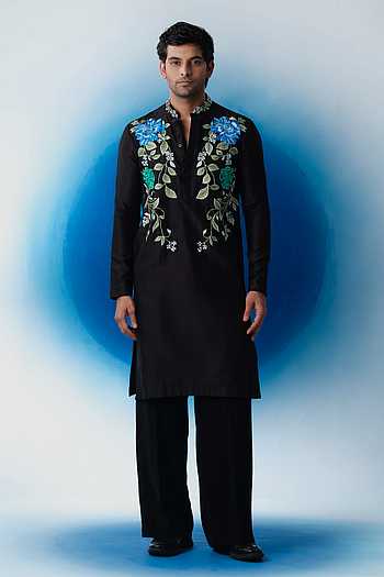 Midnight Botanical Embroidered Kurta Set