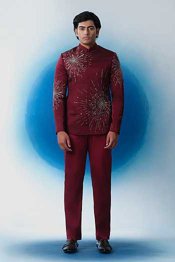 Crimson Nova Embroidered Bandhgala Set