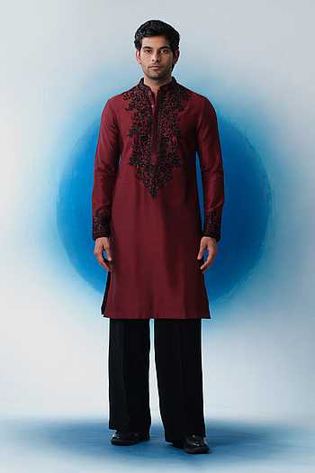 Crimson Twilight Embroidered Kurta Set