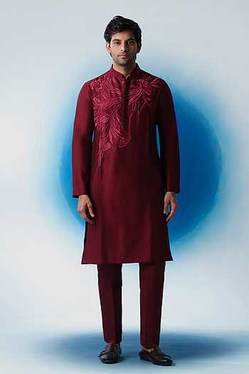 Crimson Bloom Embroidered Kurta Set