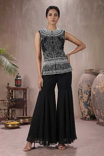 Hand Embroidered Jacket & Sharara Set