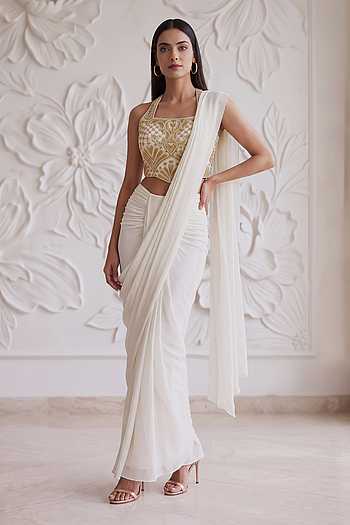 Pleated Pre-Draped Saree With Embroidered Blouse
