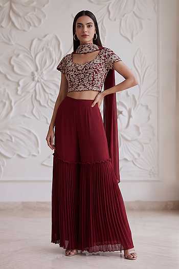 Floral Embroidered Blouse Sharara Set