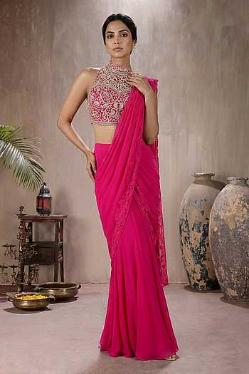Pre-Draped Pleated Saree With Blouse