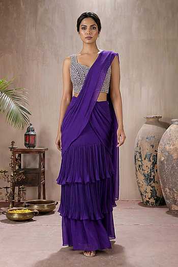 Layered Pre-Draped Saree With Embroidered Blouse