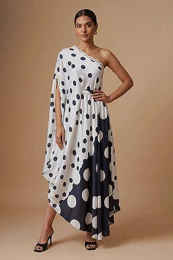 Polka Dot Satin One Shoulder Dress & Belt