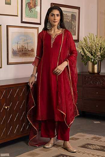 Neckline Embroidered Kurta Set