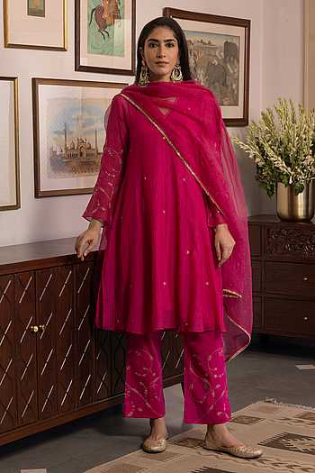 Sleeve Embroidered A-Line Kurta Set
