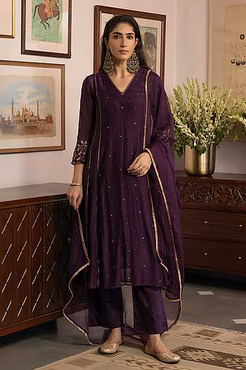 Silk Chanderi Embroidered Kurta Set