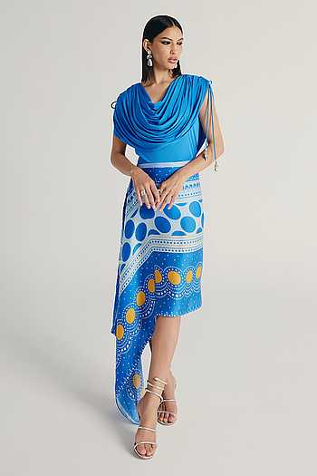 Maeva Cowl Draped Top & Skirt Set