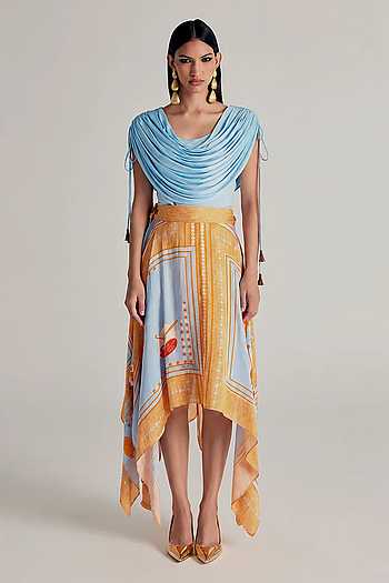 Zani Draped Top & Printed Skirt Set