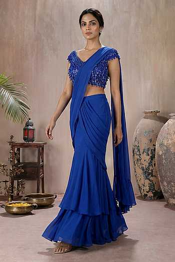 Layered Pre-Draped Saree With Blouse