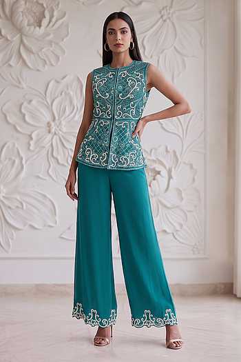 Embroidered Jacket & Palazzo Set