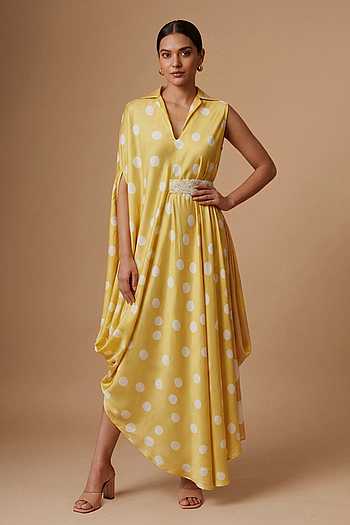 Polka Dot Satin Dress & Belt Set