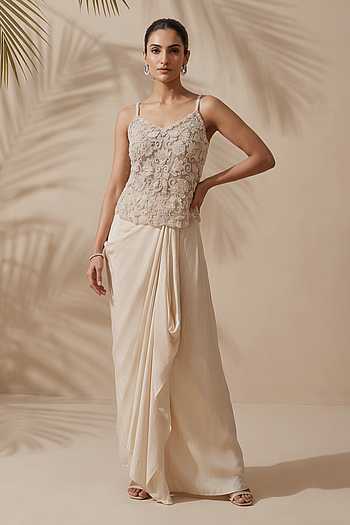 Opaline Embroidered Top & Dhoti Skirt Set