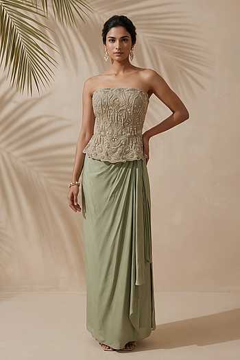 Laurel Embroidered Corset & Draped Skirt Set