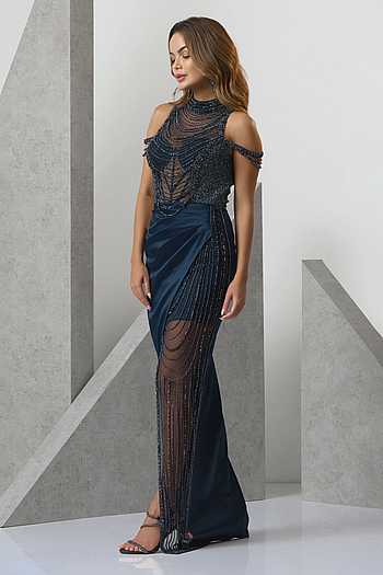 Pearl Embroidered Slit Gown