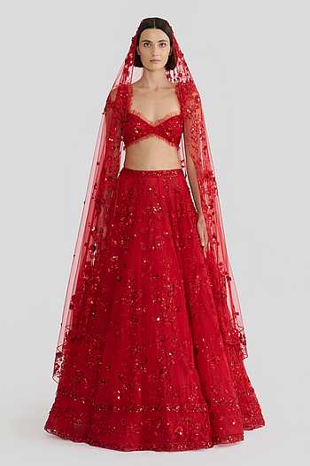 Crimson Rose Embroidered Lehenga Set