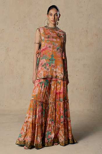 Tangerine Printed Tunic & Sharara Set