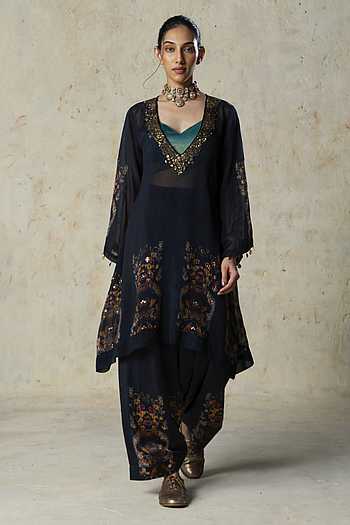 Printed Black Pant Set
