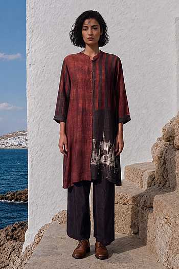 Earthline Linen Silk Kurta & Pant Set