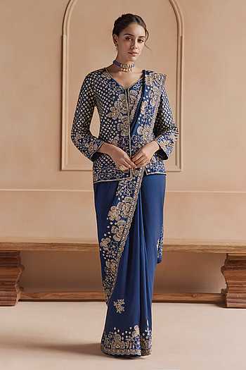 Embroidered Saree & Jacket Set