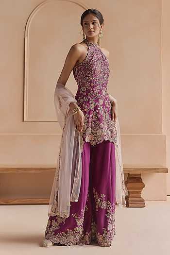 Embroidered Kurta Sharara Set