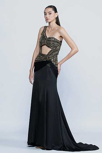 Noir Eclat One-Shoulder Gown