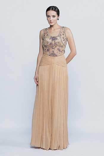 Champagne Crystal Embroidered Corset & Draped Skirt Set