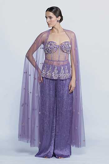 Lavender Etoile Embroidered Cape Set