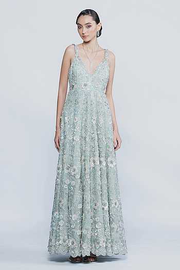 Aurora Mint Floral Evening Gown